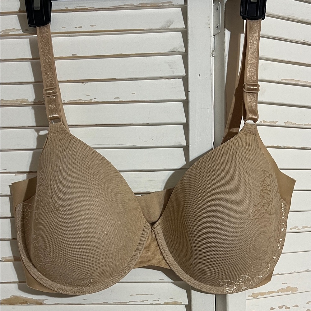 Calvin Klein Beige T-Shirt Bra with Subtle Floral Detail size 36dd